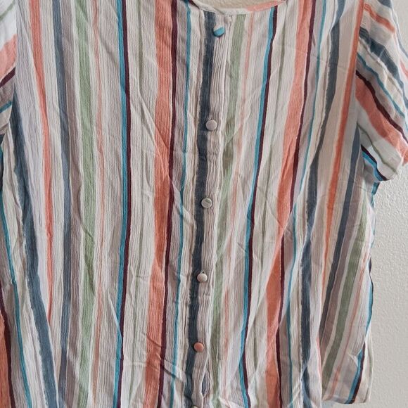 Torrid 00 Medium Large Abbey Gauze Button Back Blouse Semi Sheer Multi Stripe - Picture 5 of 6